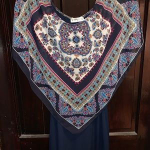 Agenda Navy Blue Dress with Sheer Overlay